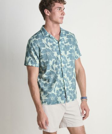 Hibiscus Floral Linen Blend Short-Sleeve Cabana ShirtHibiscus Floral Linen Blend Short-Sleeve Cabana Shirt