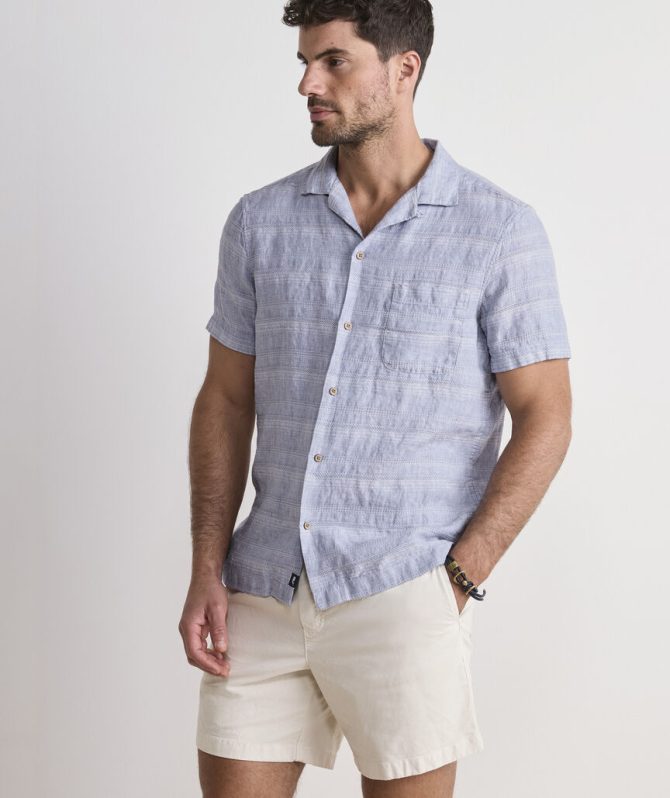 Havana Stripe Linen Short-Sleeve Cabana ShirtHavana Stripe Linen Short-Sleeve Cabana Shirt