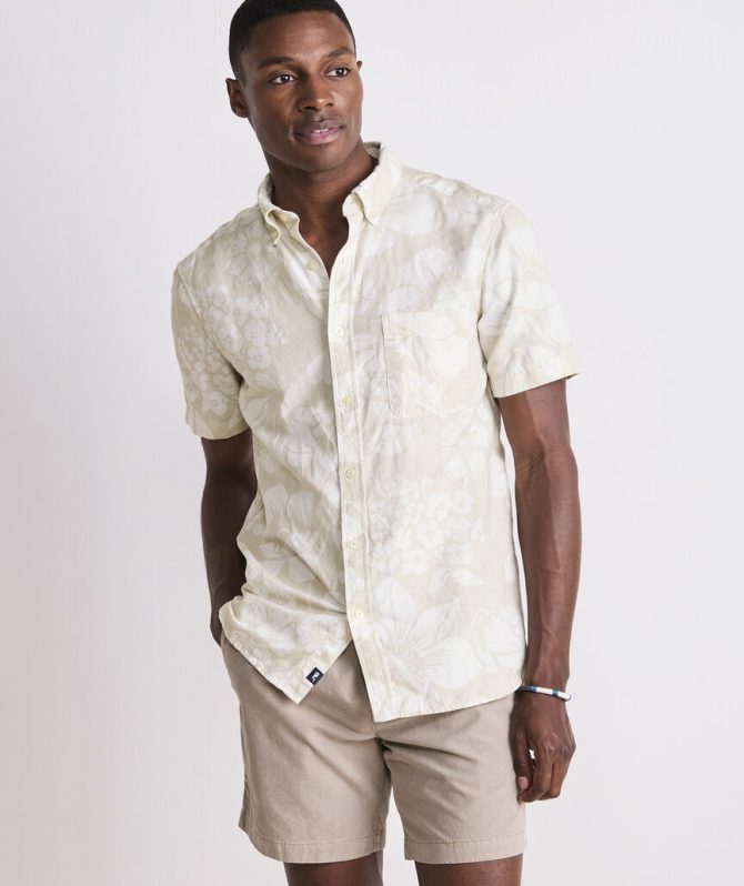 Floral Cotton Linen Short-Sleeve ShirtFloral Cotton Linen Short-Sleeve Shirt