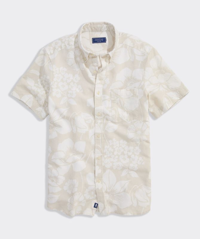 Floral Cotton Linen Short-Sleeve ShirtFloral Cotton Linen Short-Sleeve Shirt - Image 3
