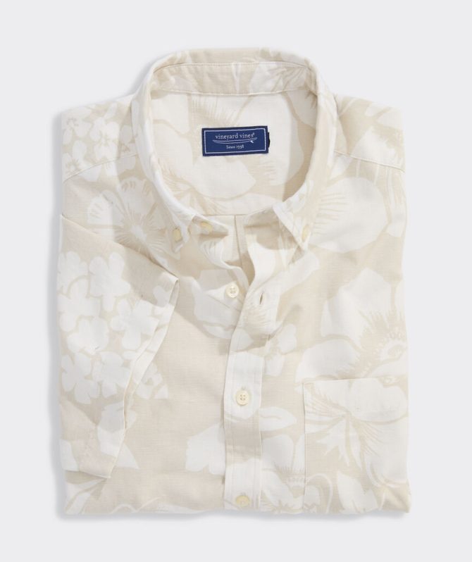 Floral Cotton Linen Short-Sleeve ShirtFloral Cotton Linen Short-Sleeve Shirt - Image 5