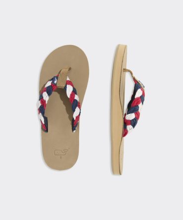 Colorblock Braided Rope Leather Flip FlopsColorblock Braided Rope Leather Flip Flops