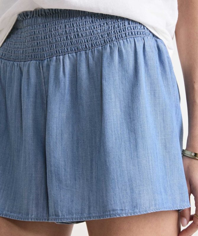 Nori Chambray Smocked ShortsNori Chambray Smocked Shorts - Image 4