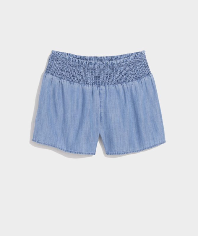 Nori Chambray Smocked ShortsNori Chambray Smocked Shorts - Image 2