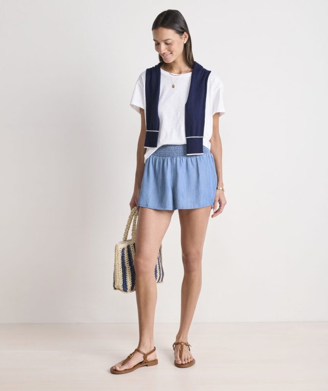 Nori Chambray Smocked ShortsNori Chambray Smocked Shorts - Image 3