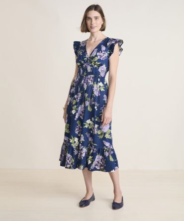 Marina Poplin Flutter-Sleeve Midi DressMarina Poplin Flutter-Sleeve Midi Dress