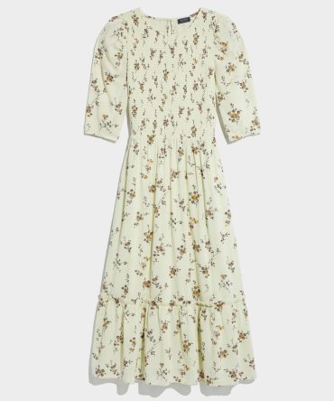 Smocked Puff-Sleeve Midi DressSmocked Puff-Sleeve Midi Dress