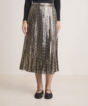 Metallic Pleated Midi SkirtMetallic Pleated Midi Skirt